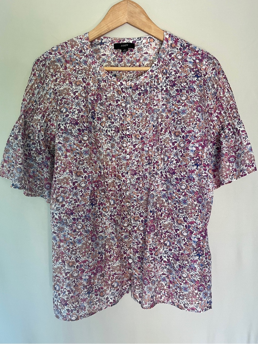 J. Crew Cotton Silk Floral Pintuck Button Front Blouse Size M